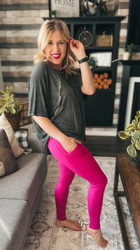 Magenta cotton high rise leggings