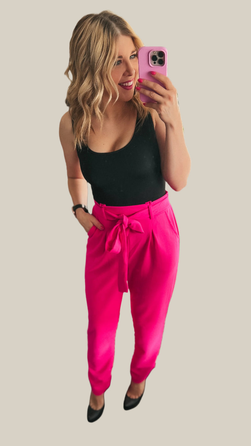 Kristen Paper Bag Pants: Hot Pink