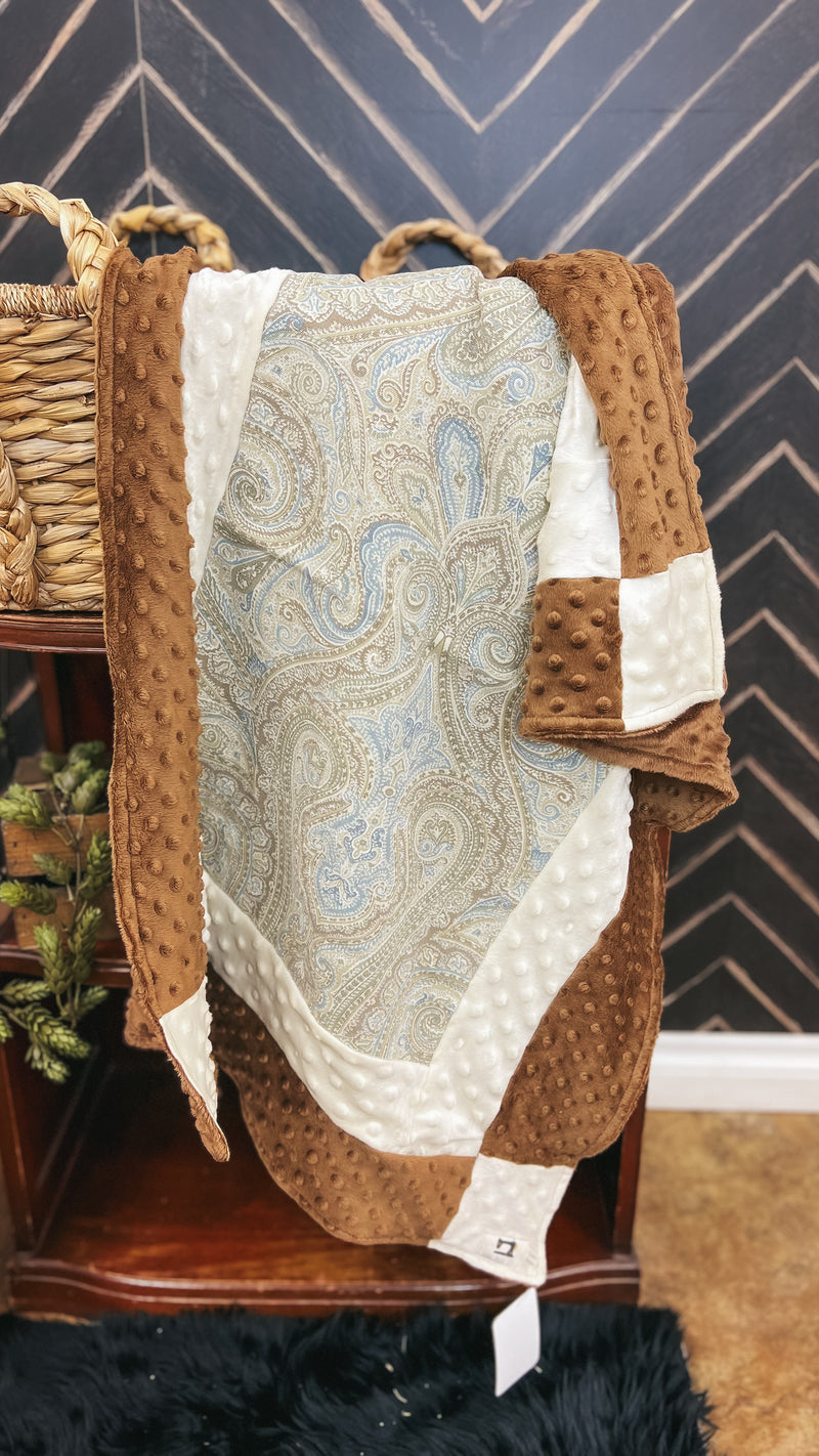 Mama Made It- Sleepy Snuggle Blanket: Cream & Brown Paisley