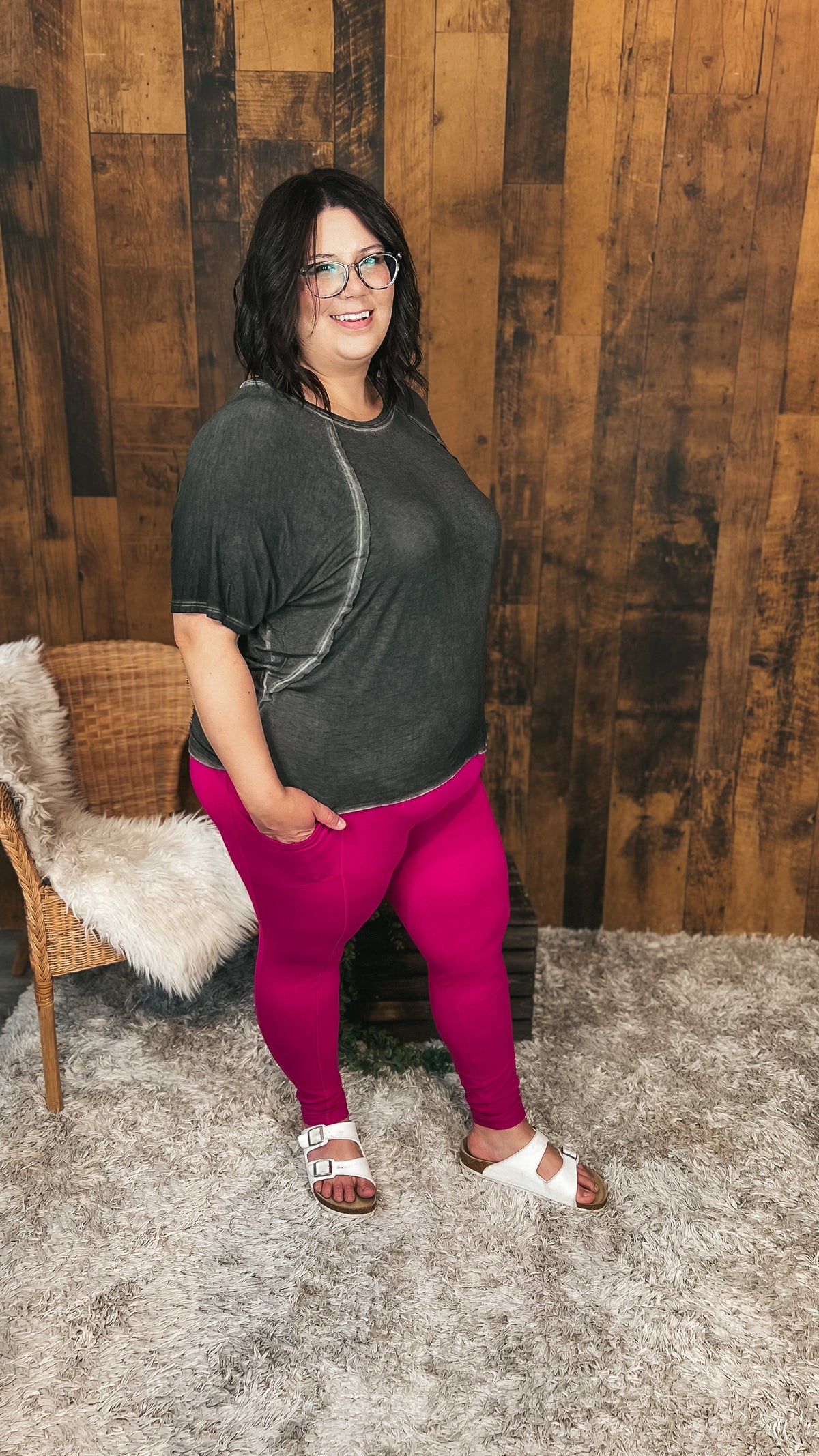 Magenta cotton high rise leggings