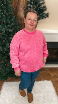 Jade Acid Wash Sweater: Fuchsia