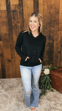 Women's black cotton basic hoodie