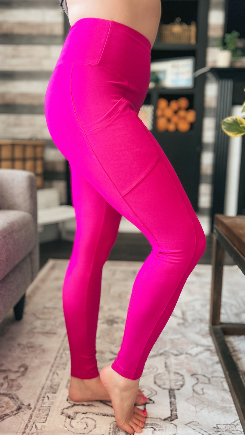 Magenta cotton high rise leggings