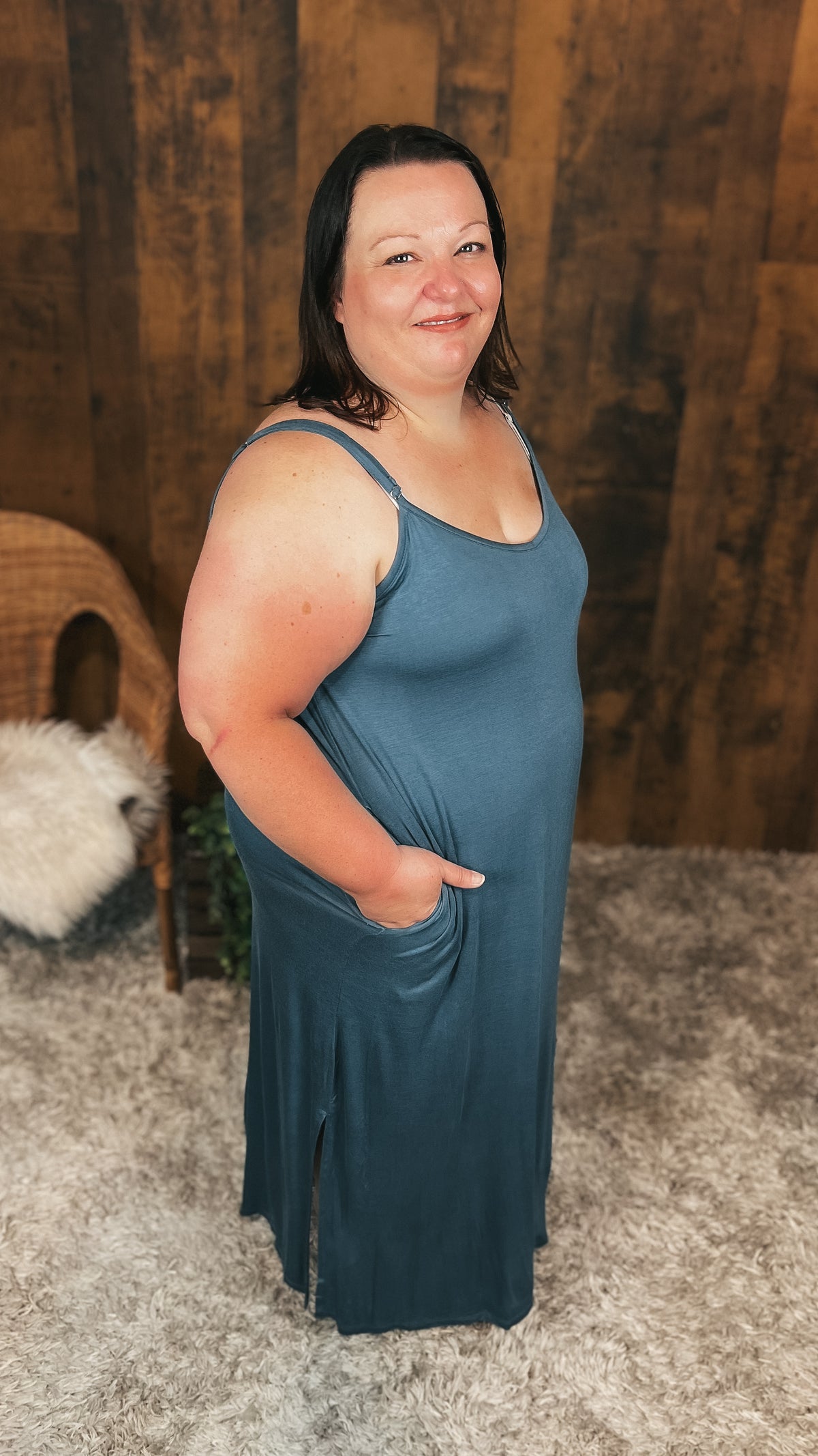 Soft cotton tank top midi dress in blue