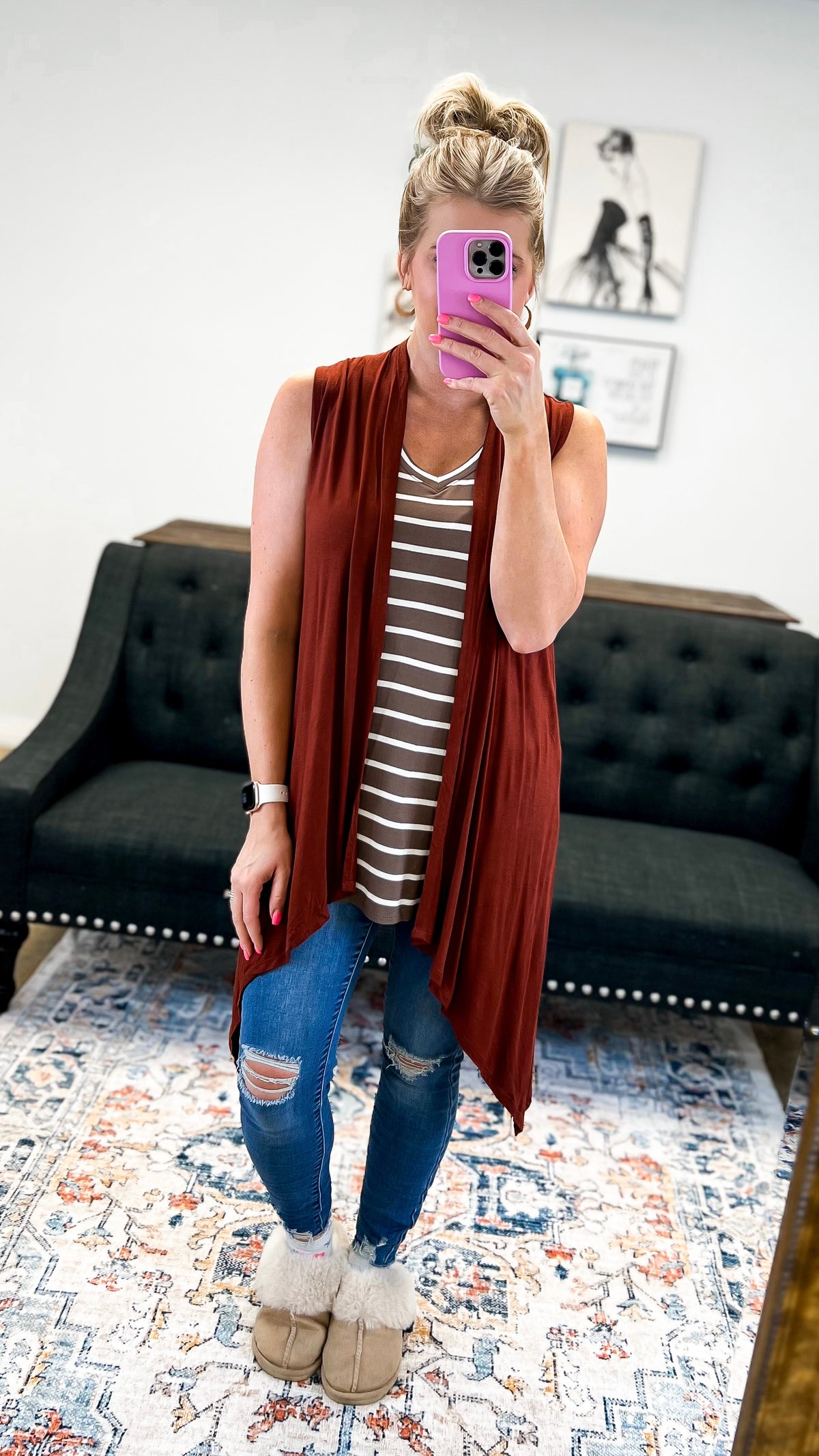 Lorraine Vested Cardigan: Rust