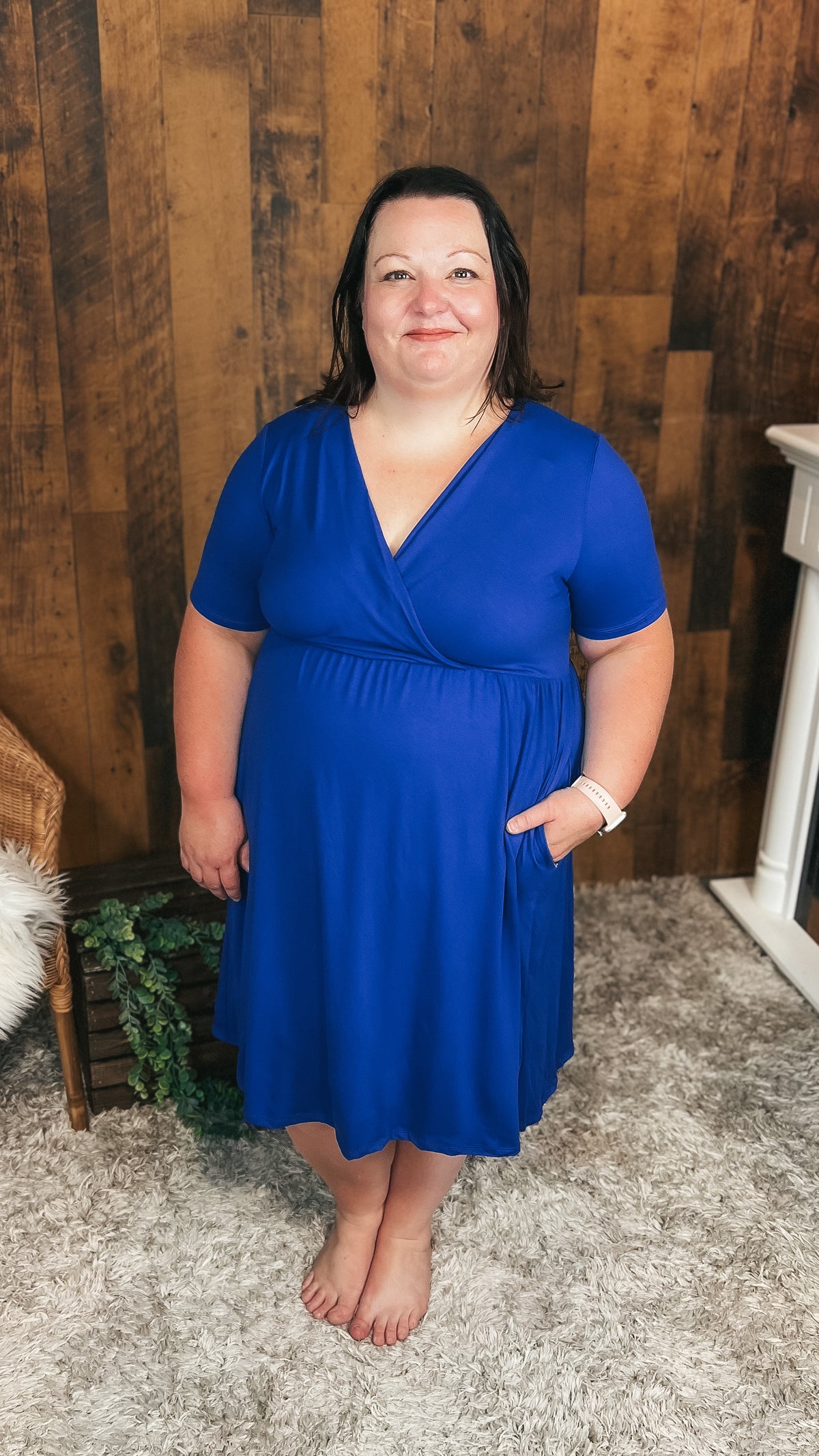 Cobalt blue wrap dress with elastic waist