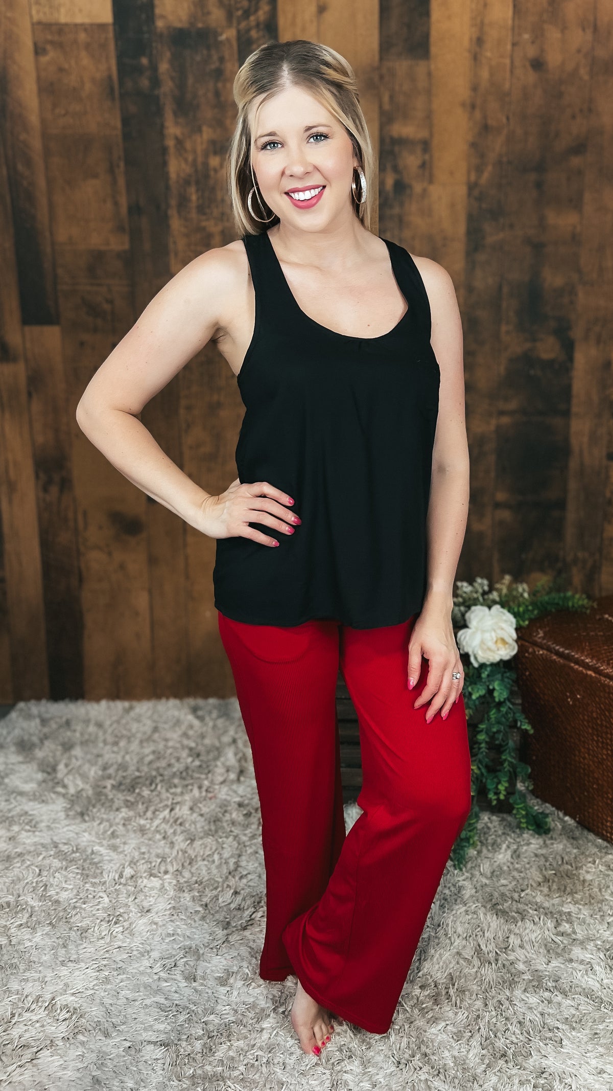 red ribbed lounge pants