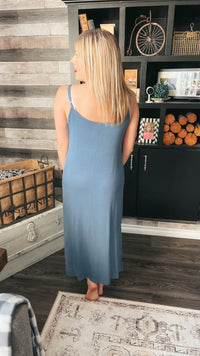 Soft cotton tank top midi dress in blue