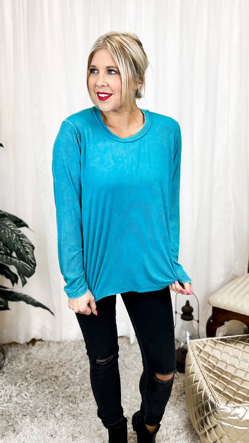 Melanie Ribbed Long Sleeve: Light Teal