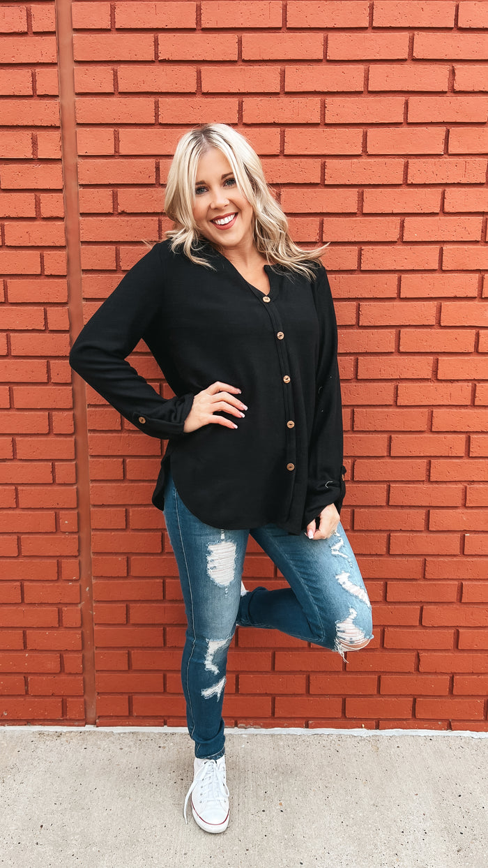 Karen Faux Button Down Shirt: Black