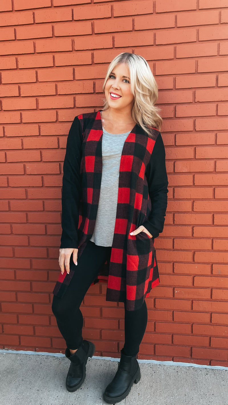 Donna Plaid Cardigan: Red & Black