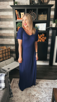 navy blue t-shirt style maxi dress