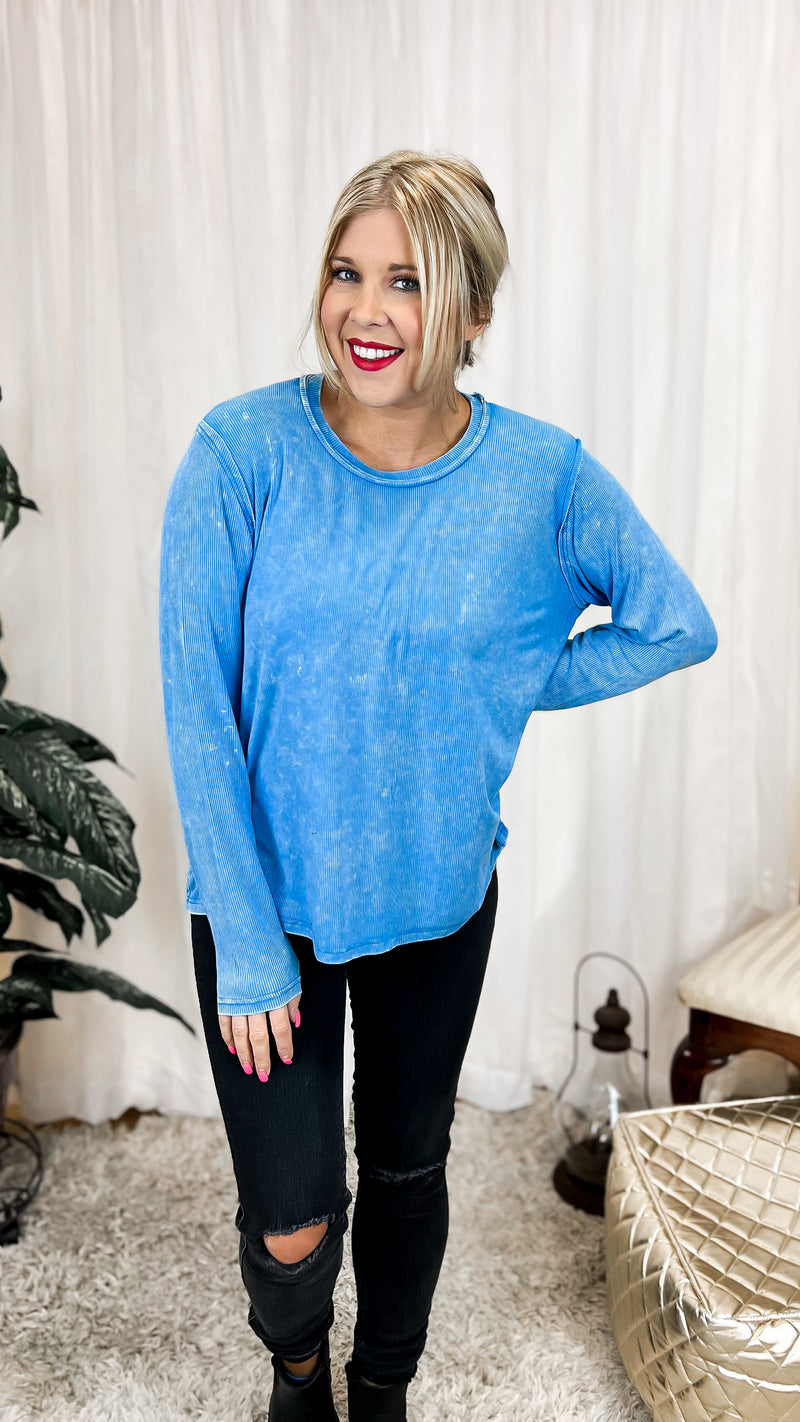 Melanie Ribbed Long Sleeve: Sky Blue