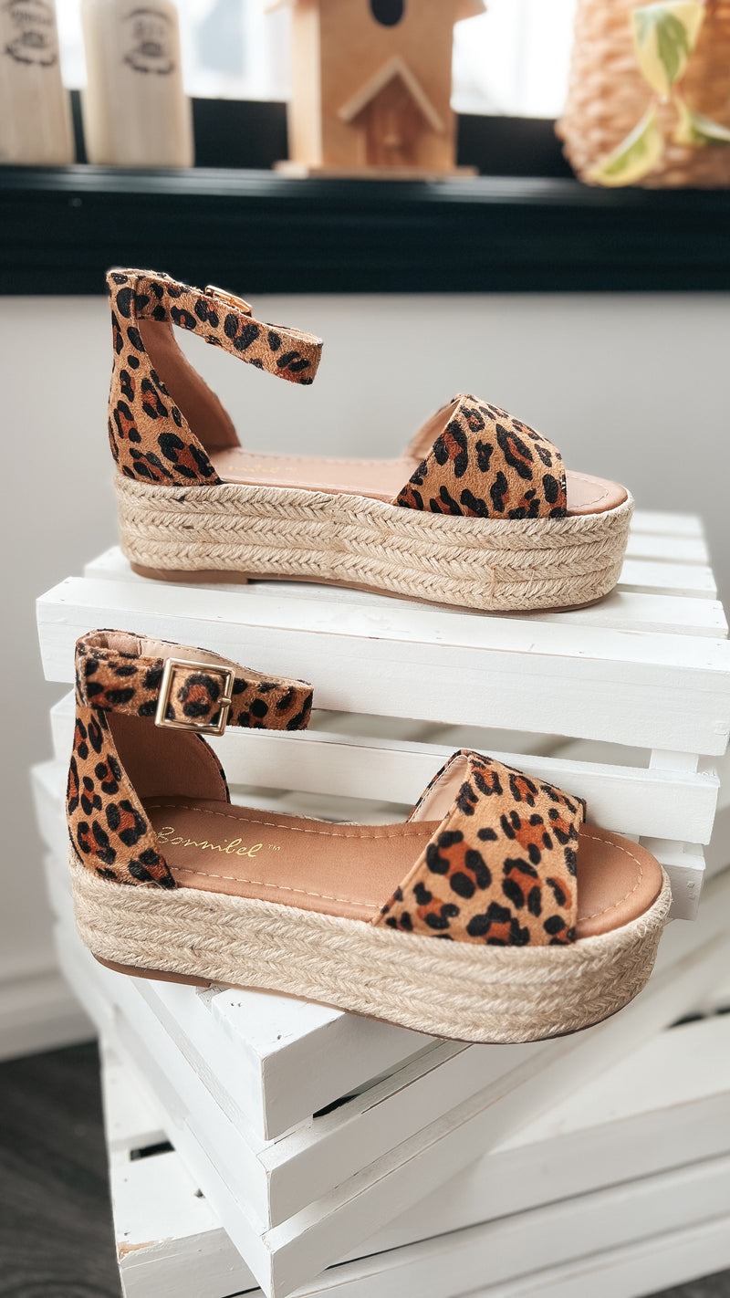 leopard platform sandal with rope wrapped heel