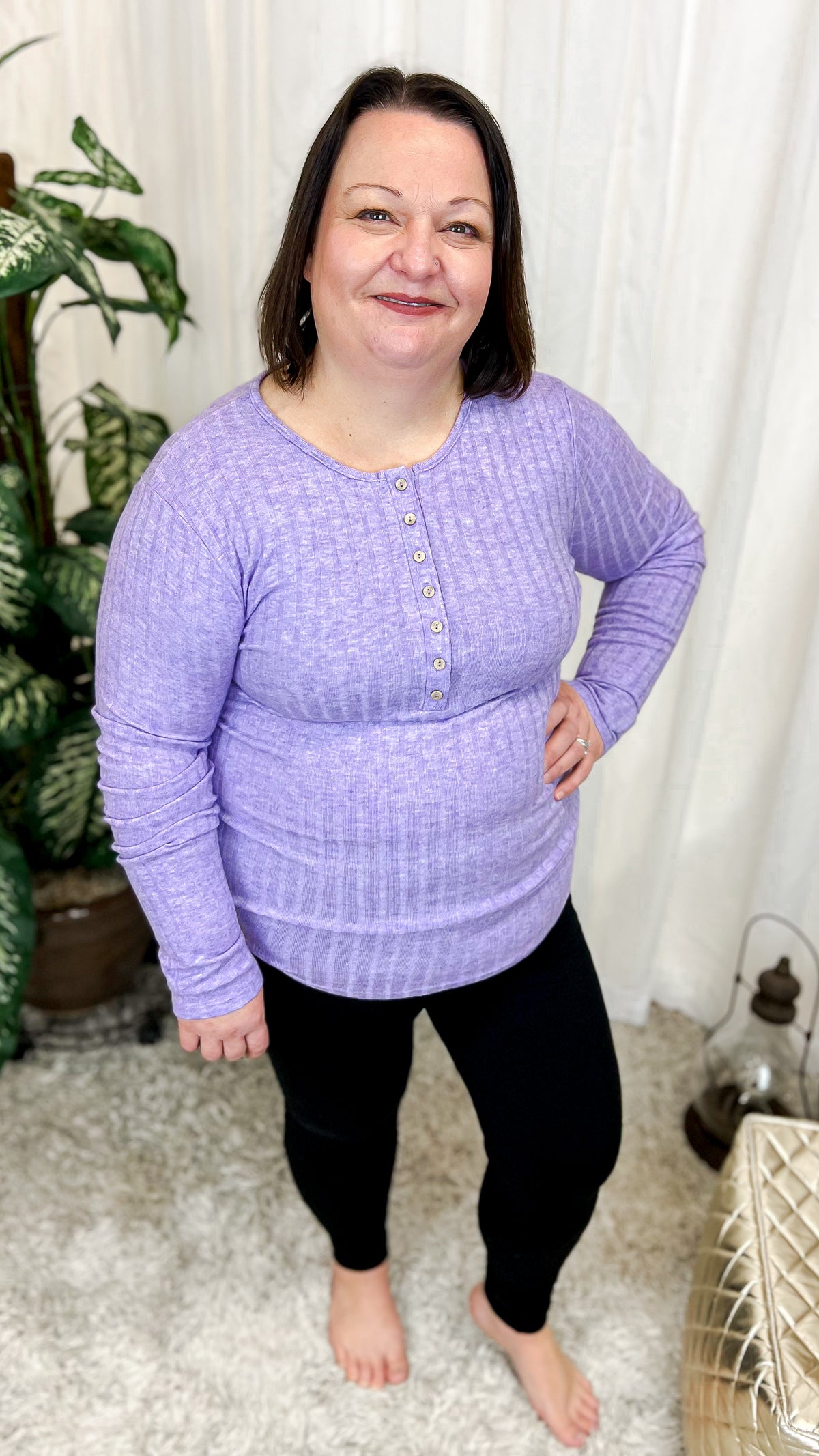 Suehelen Long Sleeve Henley: Lavender