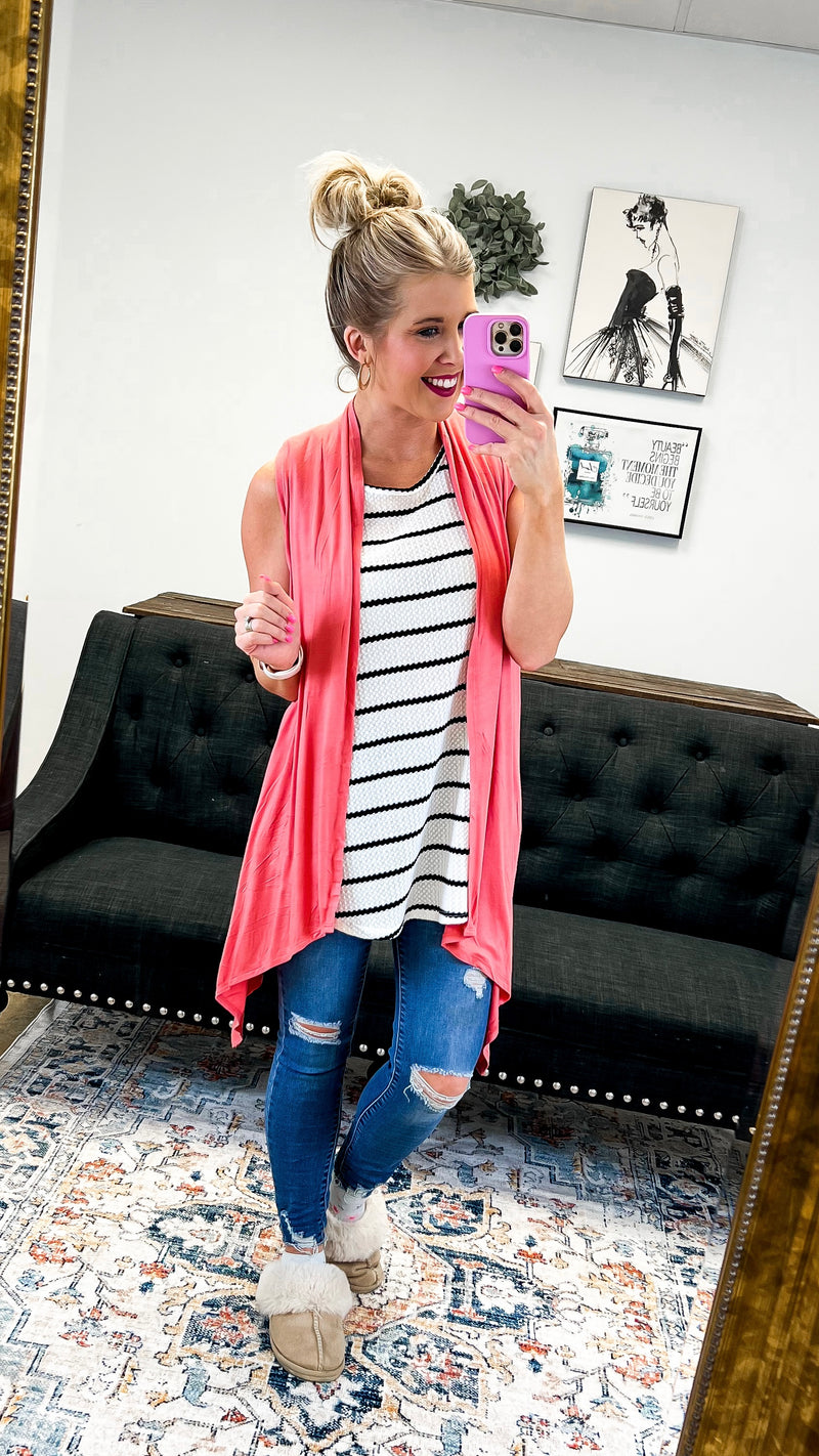 Lorraine Vested Cardigan: Coral