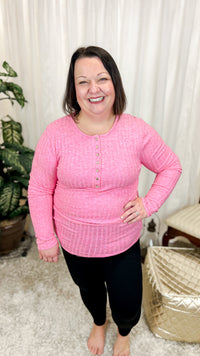 Suehelen Long Sleeve Henley: Fuchsia