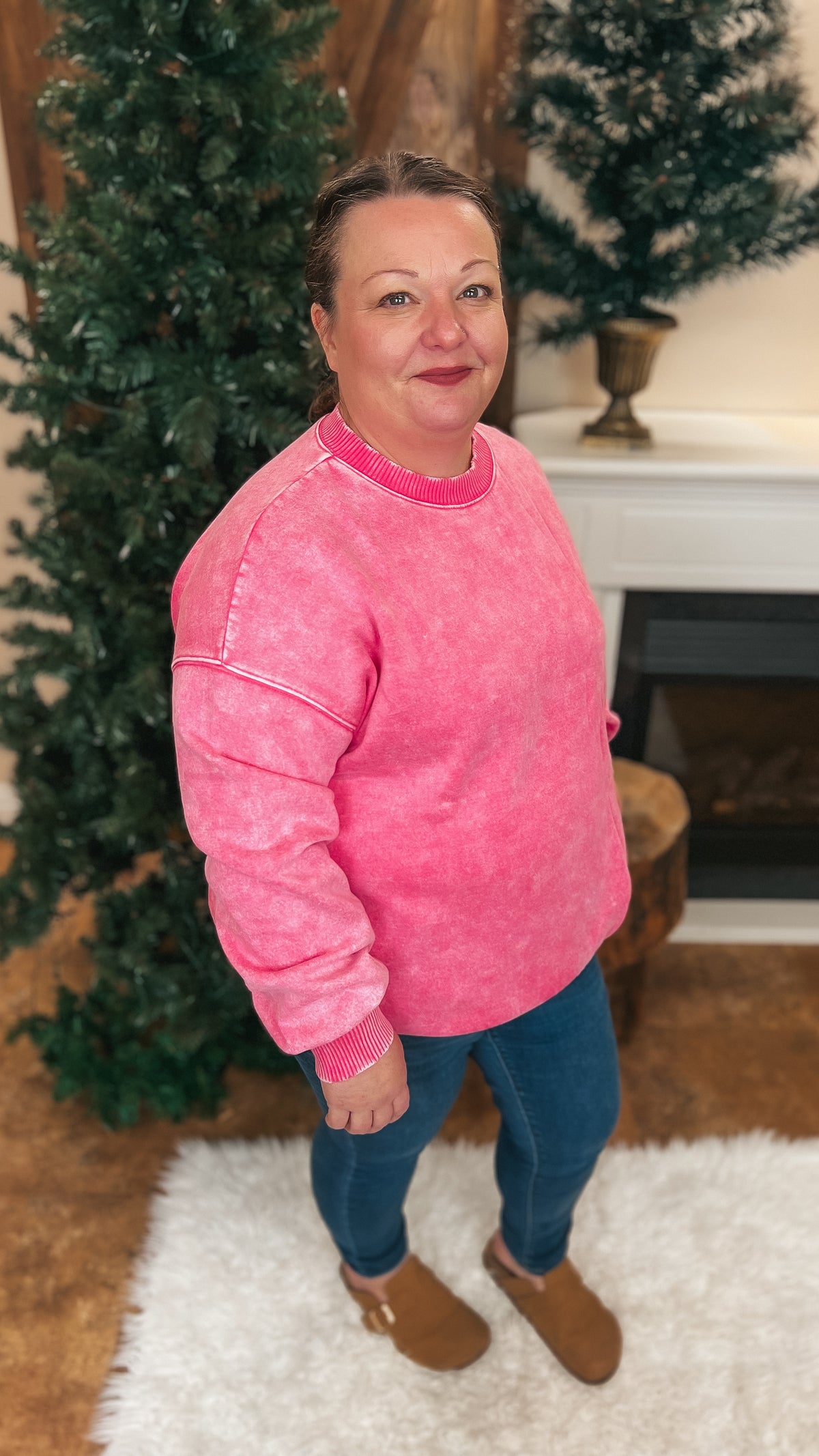 Jade Acid Wash Sweater: Fuchsia