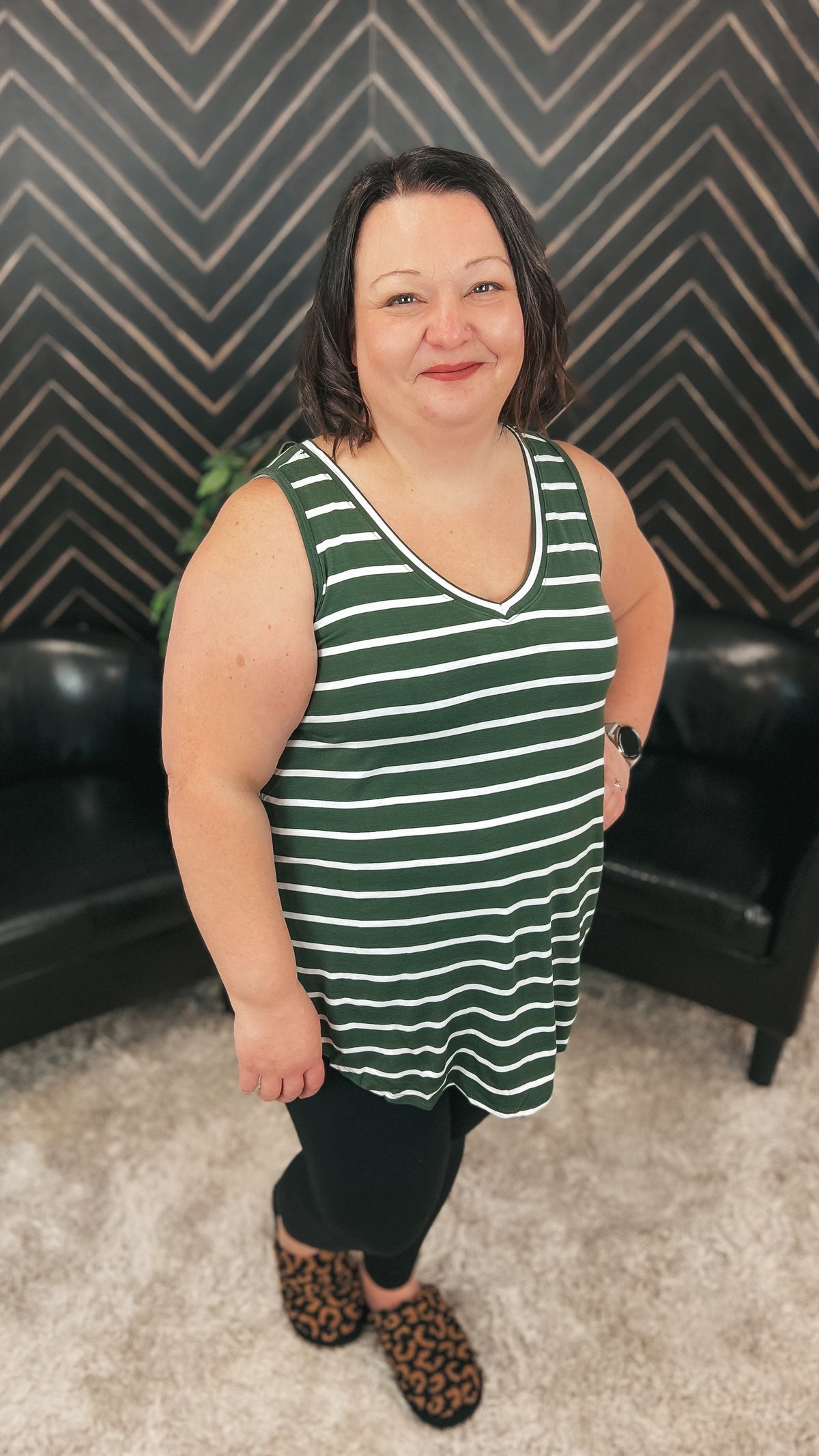 Emily Stripe Tank Top: Army Green & Ivory