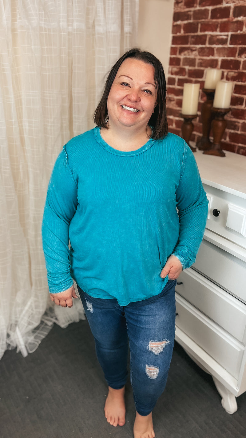 Melanie Ribbed Long Sleeve: Light Teal