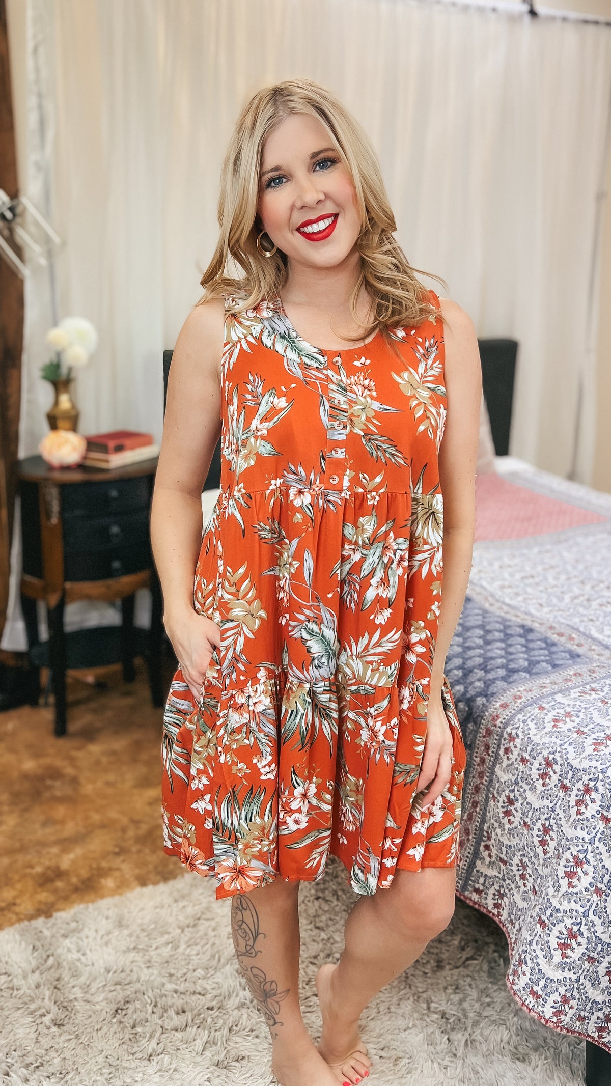 Angelina Floral Dress: Orange