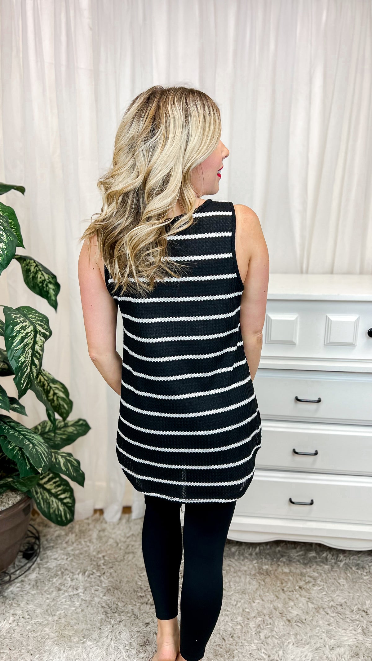 Haley Striped Tank Top: Black