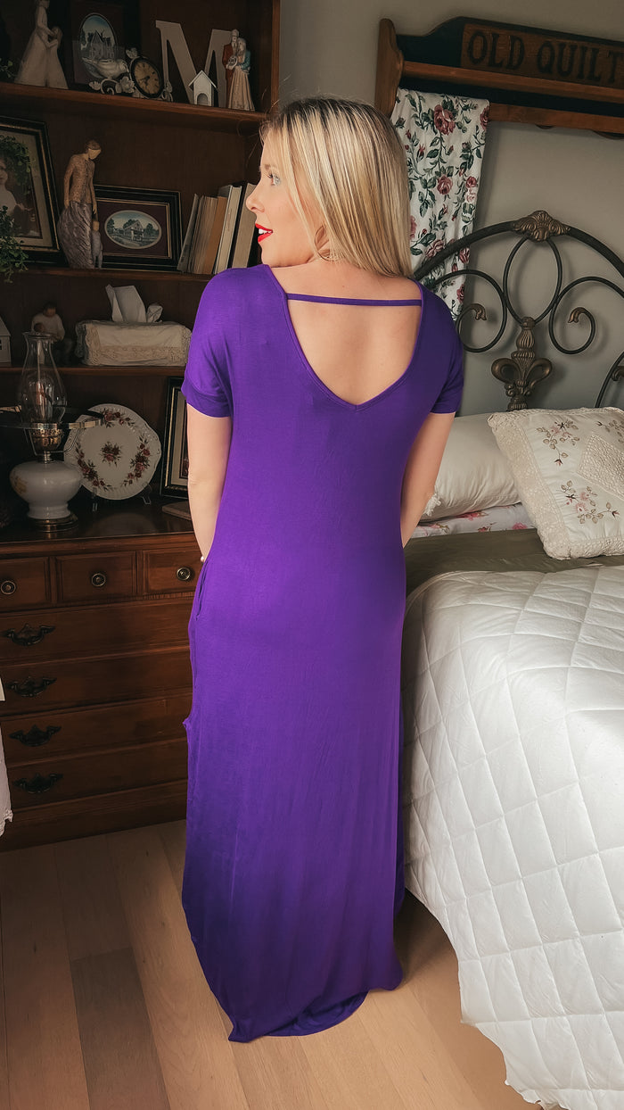 Stacey Short Sleeve Maxi Dress: Purple