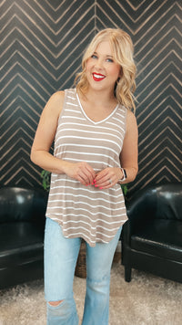 Emily Stripe Tank Top: Ash Mocha & Ivory