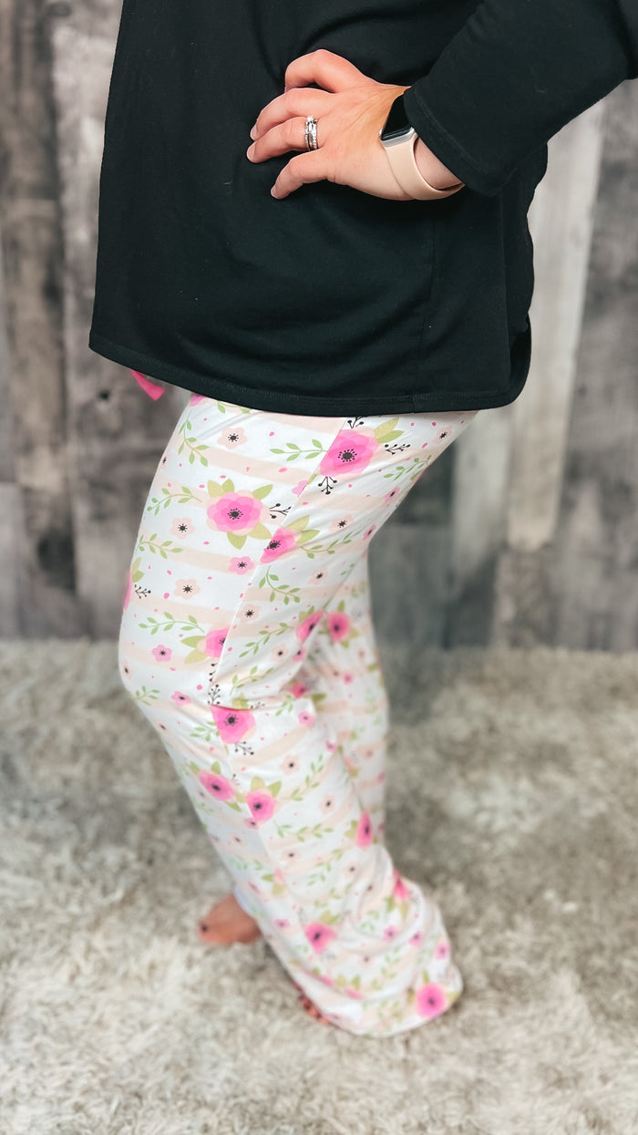 Courtney Pajama Pants: Ivory Floral *SALE*