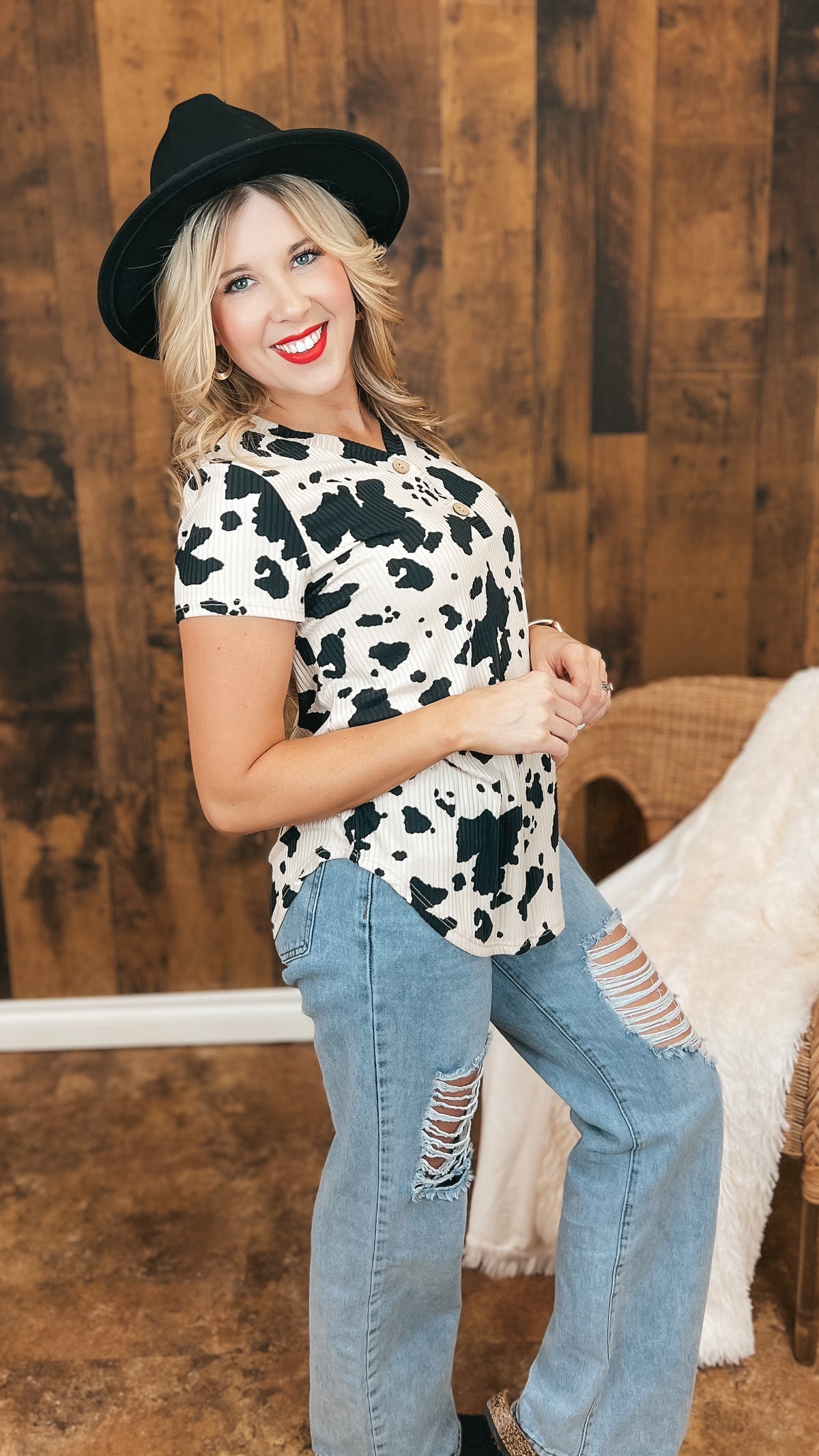 Cora Ribbed Animal Print Top