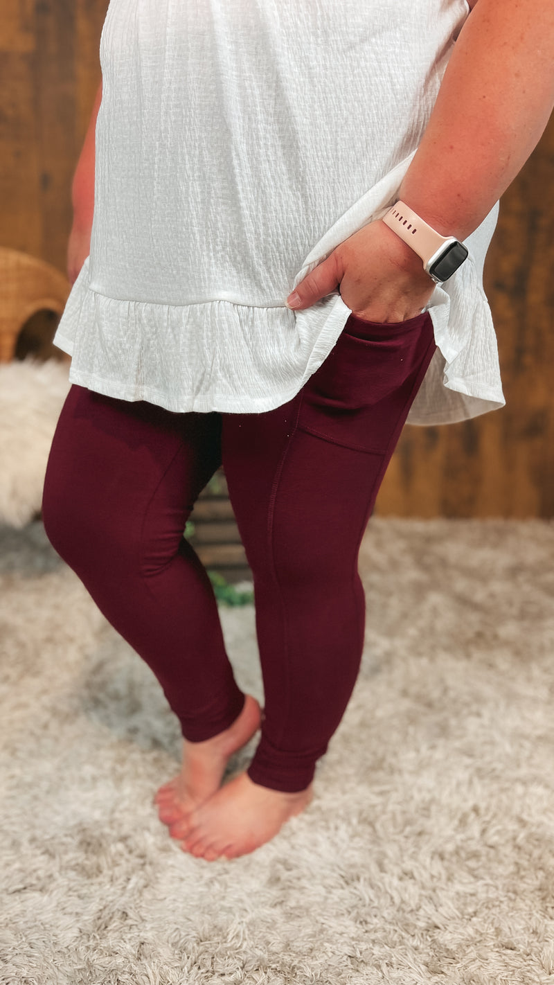 Cotton high rise leggings burgundy color