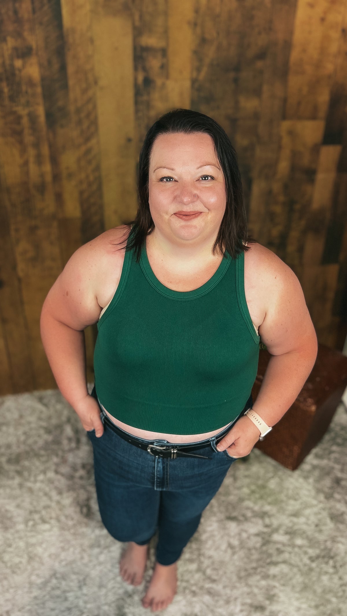 ribbed tank top bralette in hunter green