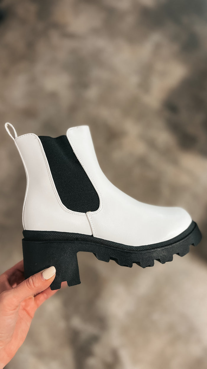 white leather combat boots with chunky heel