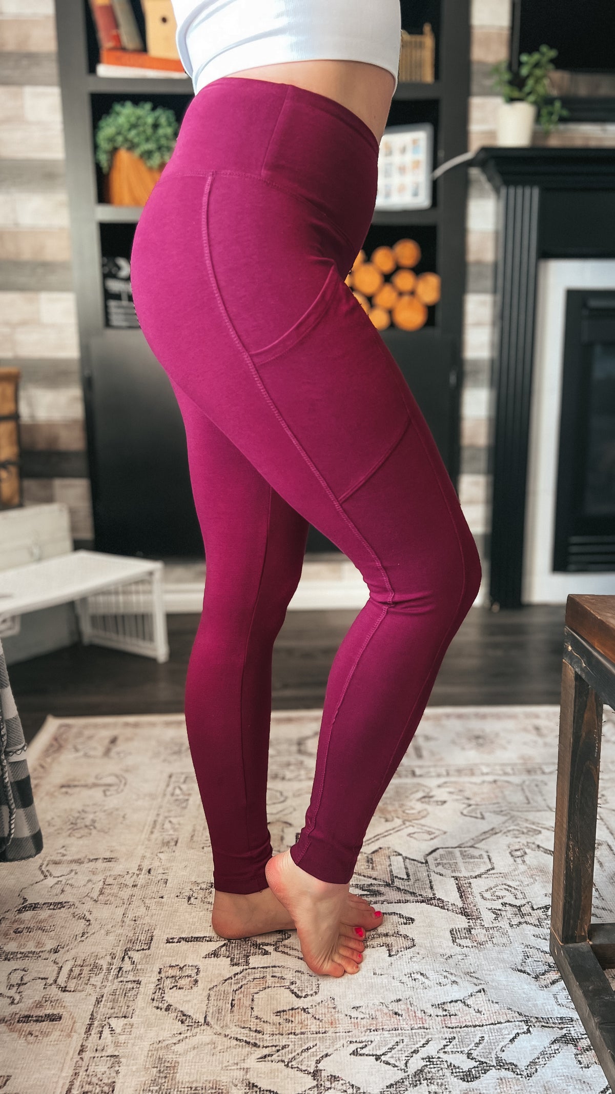 Cotton high rise leggings burgundy color