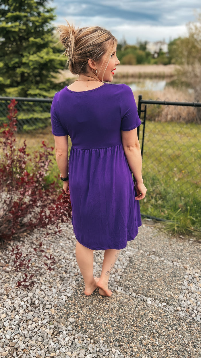 Purple wrap dress with brush soft fabric and pockets
