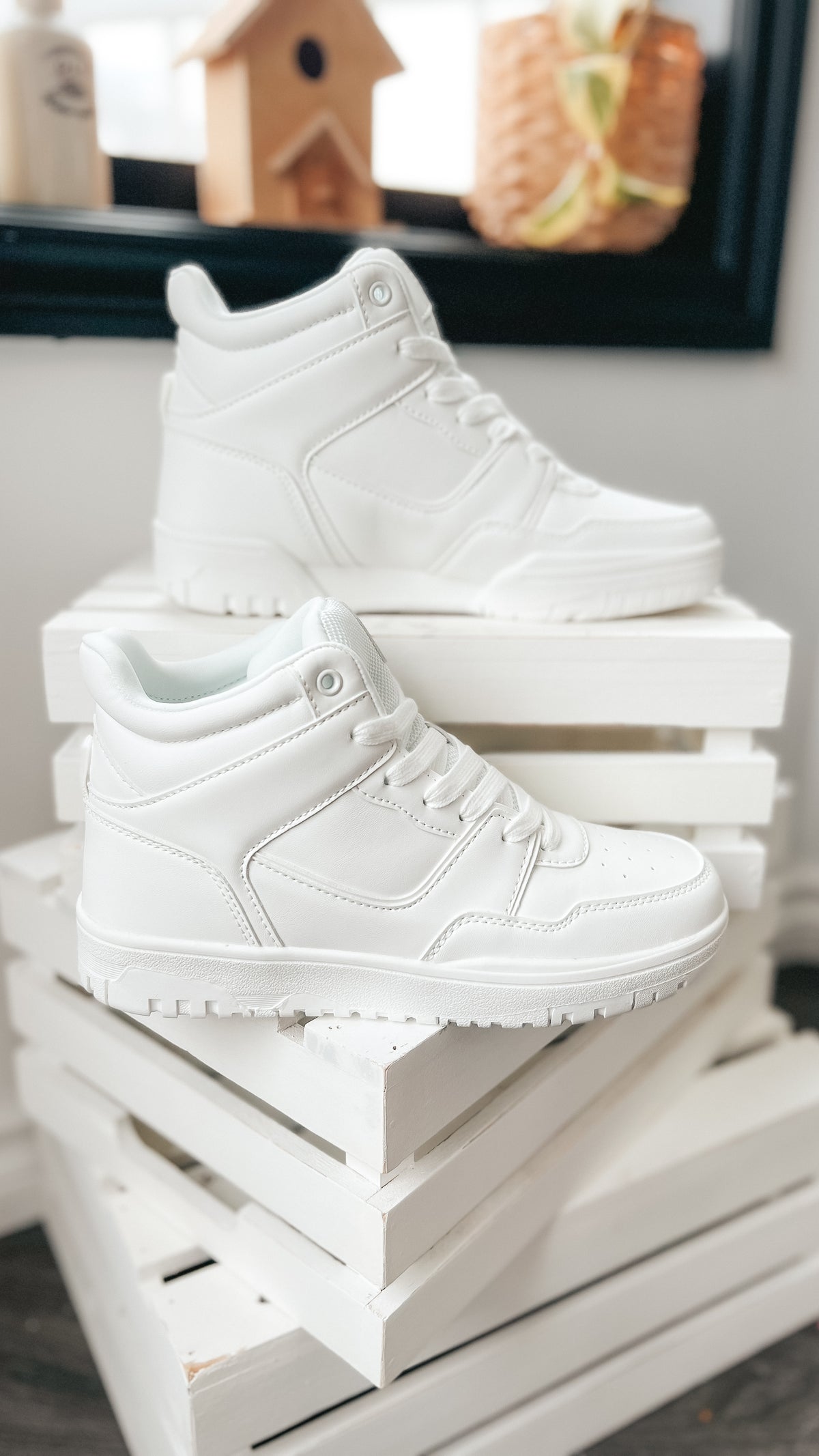 white lace up high top sneakers