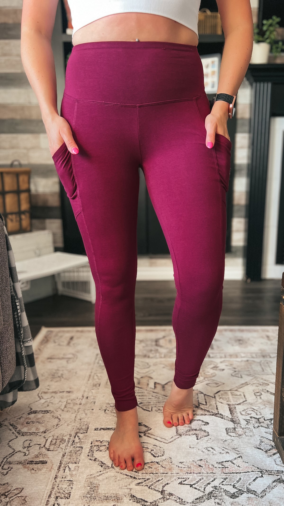 Cotton high rise leggings burgundy color