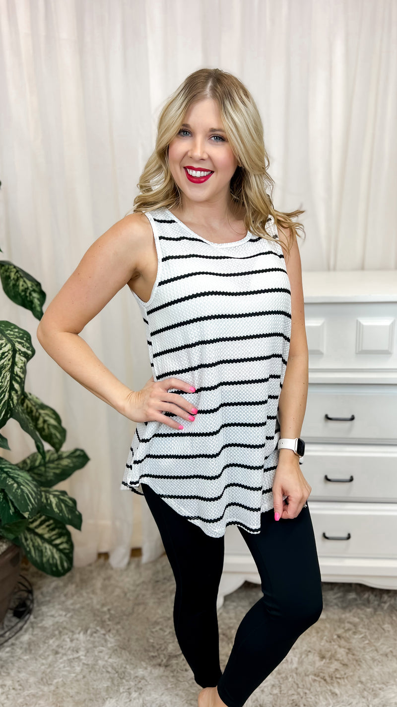 Haley Striped Tank Top: White