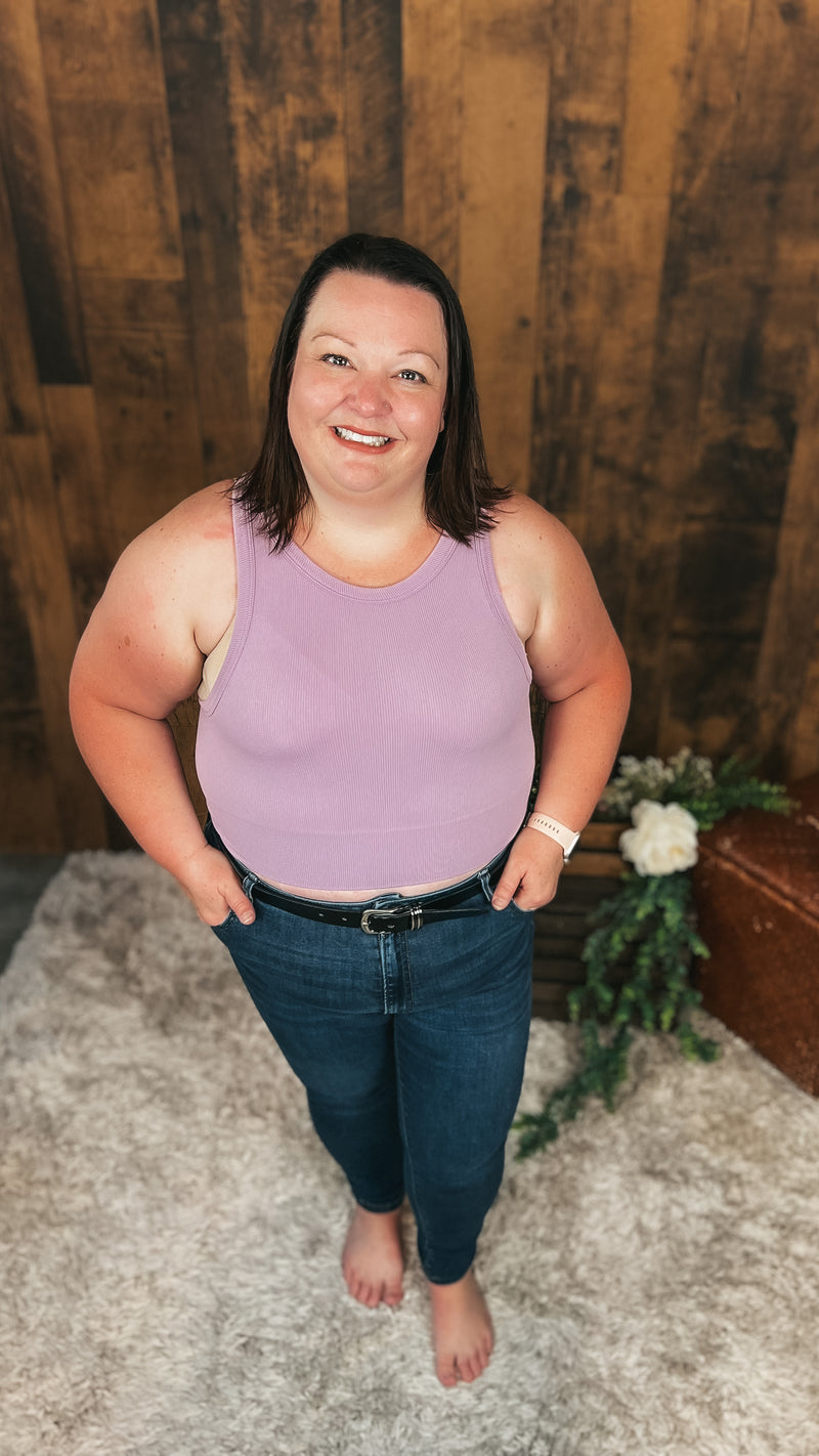 lavender ribbed tank top bralette