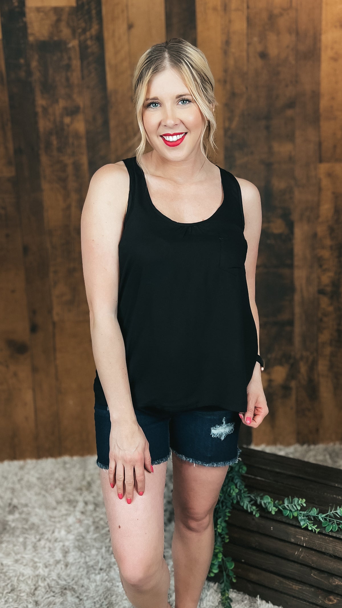 black blouse tank top with strappy back detail