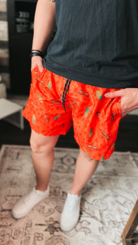 Orange pineapple and sunglasses mens swim shorts