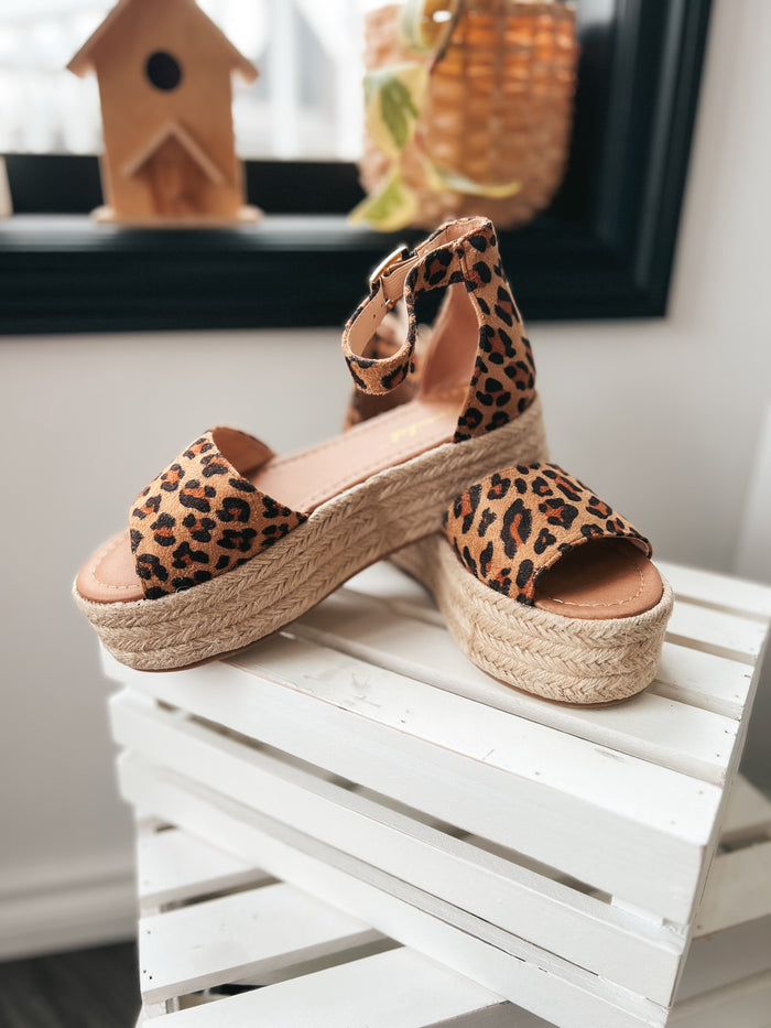 leopard platform sandal with rope wrapped heel