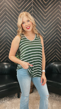 Emily Stripe Tank Top: Army Green & Ivory