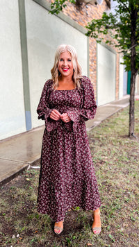 Teresa Floral Long Sleeve Dress: Brown