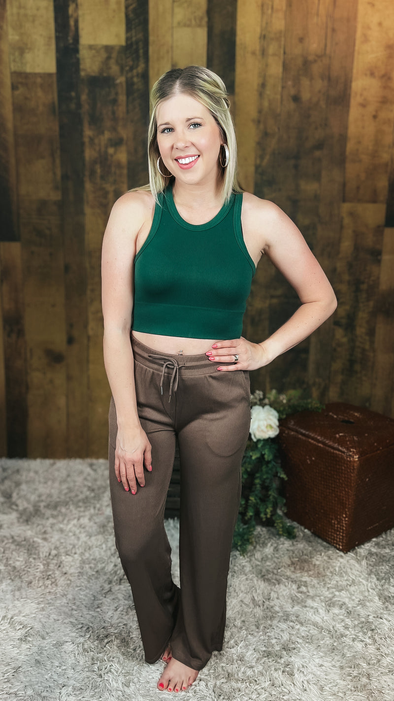 ribbed tank top bralette in hunter green