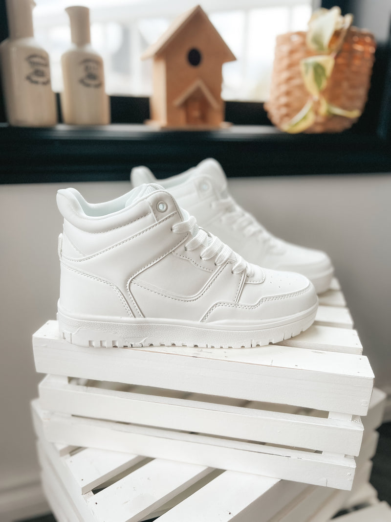 white lace up high top sneakers