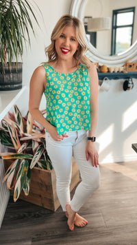 Green floral daisy tank top blouse