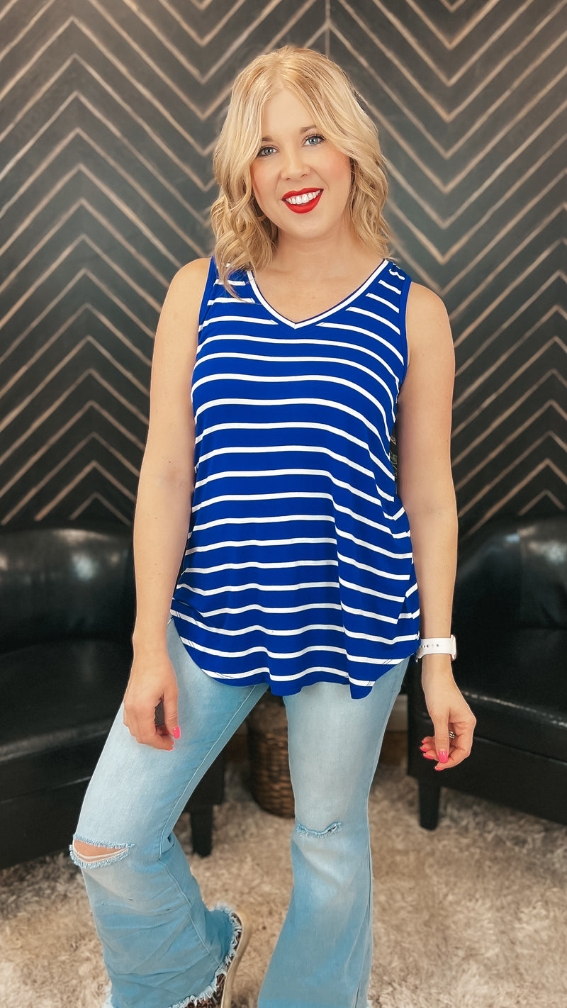 Emily Stripe Tank Top: Bright Blue