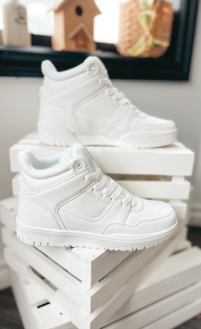 white lace up high top sneakers