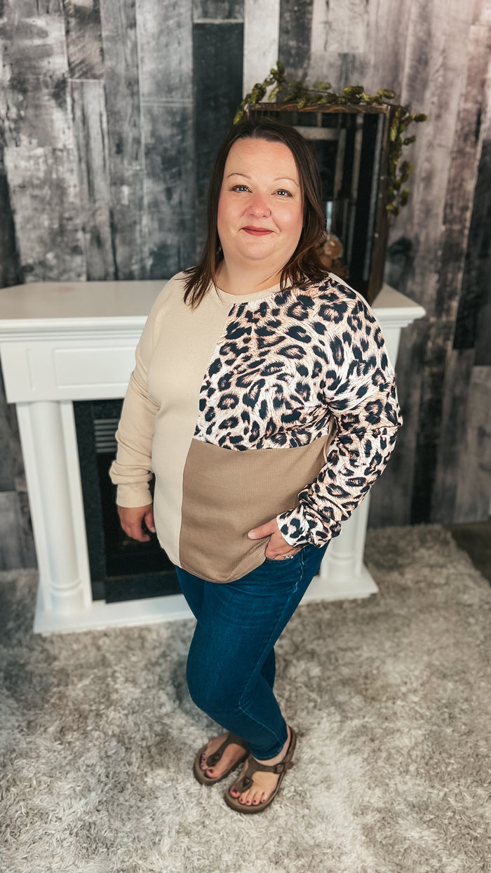 Tracey Leopard Waffle Print Top